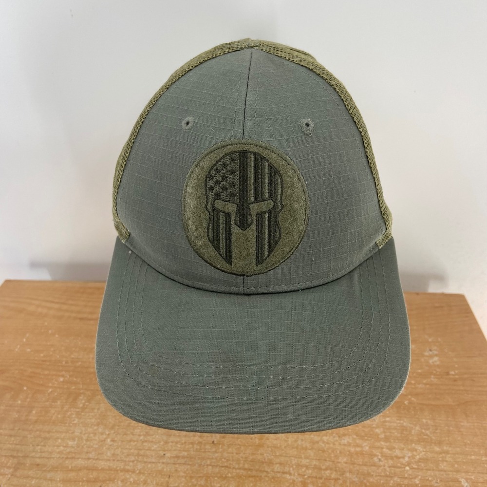 Highland Tactical Mens Spartan Helmet American Flag Trucker Hat Olive Green OSFM